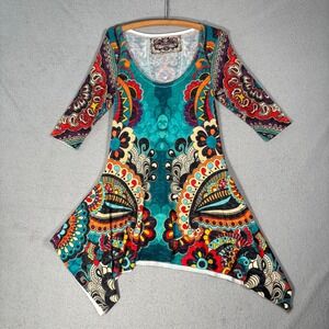 Amma Design Dress Women S Multi Color Paisley Print Asymmetrical Hem Made in USA